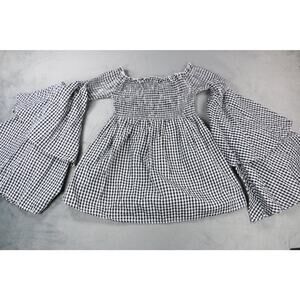 18 Centimeters Women’s Gingham Smocked Off Shoulder Shirt Small Black White